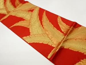 葉模様織出し袋帯